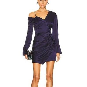 NICHOLAS Eliana cold-shoulder ruched silk-satin mini dress Navy size 4